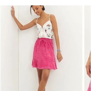 Pilcro fun flounced pink linen blend skirt size Xl. Previously worn but loved